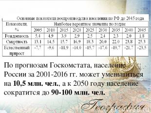 По прогнозам Госкомстата, население России за 2001-2016 гг. может уменьшиться на