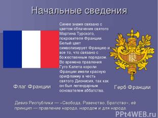 Начальные сведения Флаг Франции Герб Франции Девиз Республики — «Свобода, Равенс