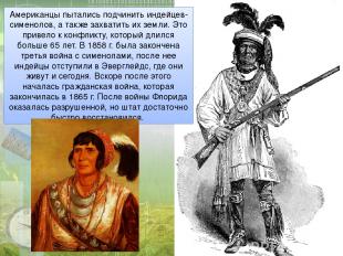 Американцы пытались подчинить индейцев-сименолов, а также захватить их земли. Эт