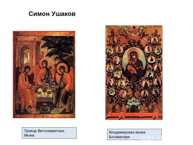 Симон Ушаков Троица Ветхозаветная. Икона Владимирская икона Богоматери