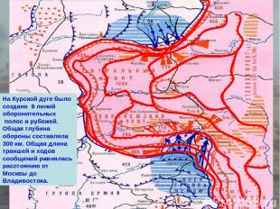 На Курской дуге было создано 8 линий оборонительных полос и рубежей. Общая глуби
