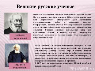 Николай Николаевич Бекетов знаменитый русский химик По его инициативе было откры