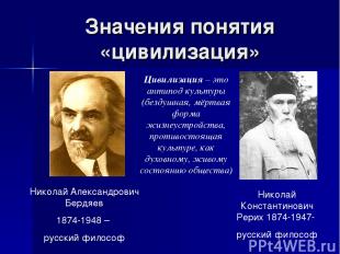 Значения понятия «цивилизация» Николай Александрович Бердяев 1874-1948 – русский