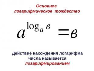 Основное логарифмическое тождество Действие нахождения логарифма числа называетс