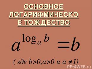 ОСНОВНОЕ ЛОГАРИФМИЧЕСКОЕ ТОЖДЕСТВО ( где b>0,a>0 и a ≠1)