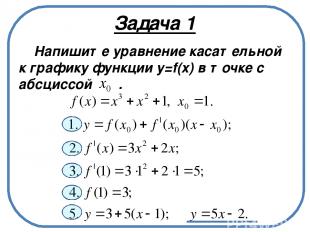 Задача 1 Напишите уравнение касательной к графику функции у=f(x) в точке с абсци