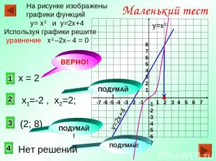 1 2 3 Маленький тест На рисунке изображены графики функций у= х3 и у=2х+4 Исполь