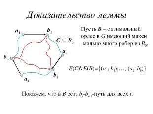 Доказательство леммы a1 b1 a2 b2 a3 b3 С B0 E(C)\ E(B)={(a1, b1),…, (ak, bk)} По
