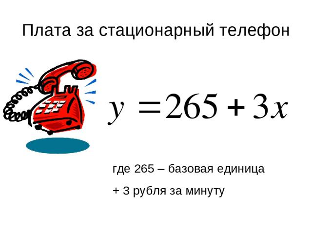 Плата за стационарный телефон где 265 – базовая единица + 3 рубля за минуту