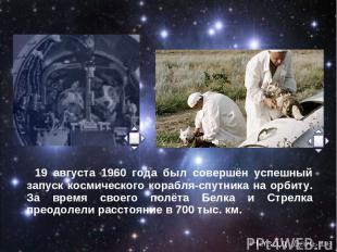 19 августа 1960 года был совершён успешный запуск космического корабля-спутника