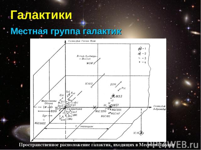 Галактики Местная группа галактик Пространственное расположение галактик, входящих в Местную группу