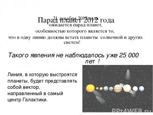 Парад планет 2012 года 21 декабря 2012 года ожидается парад планет, особенностью
