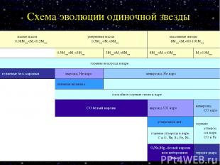 Схема эволюции одиночной звезды малые массы 0.08Msun