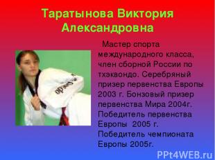 Таратынова Виктория Александровна Мастер спорта международного класса, член сбор