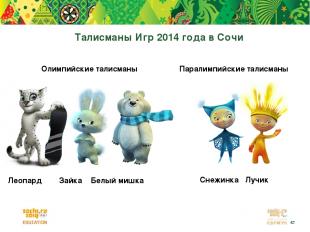 Талисманы Игр 2014 года в Сочи Олимпийские талисманы Леопард Зайка Белый мишка С