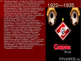 1922—1935 Предшественник «Спартака» МКС был основан 18 апреля 1922 года спортсме