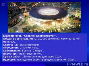Екатеринбург, "Стадион Екатеринбург". Общая вместительность: 30, 000 зрителей. К