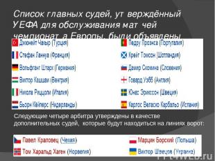 Список главных судей, утверждённый УЕФА для обслуживания матчей чемпионата Европ