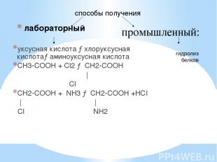 лабораторный уксусная кислота →хлоруксусная кислота→аминоуксусная кислота СН3-СО