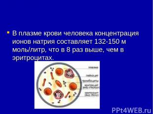 В плазме крови человека концентрация ионов натрия составляет 132-150 м моль/литр