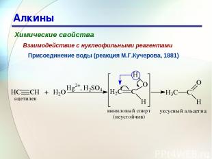 * Алкины Химические свойства Присоединение воды (реакция М.Г.Кучерова, 1881) Вза