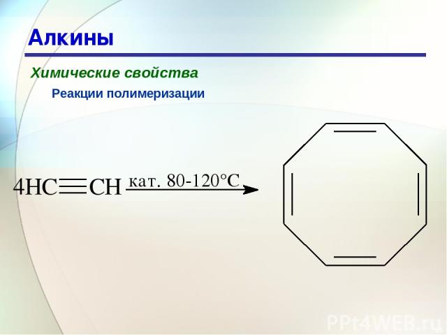 * Алкины Химические свойства Реакции полимеризации