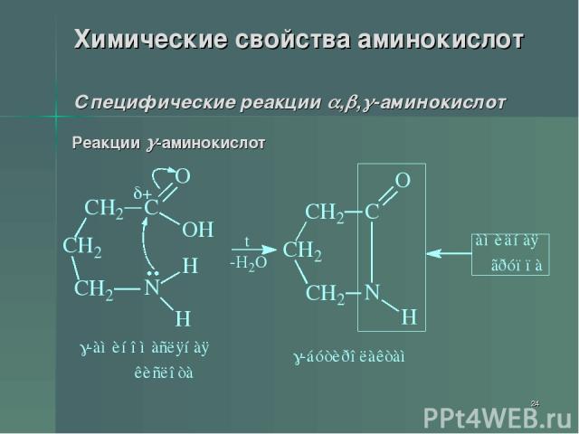 * Химические свойства аминокислот Специфические реакции , , -аминокислот Реакции -аминокислот
