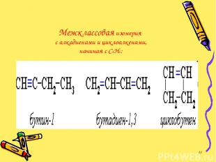 Межклассовая изомерия с алкадиенами и циклоалкенами, начиная с С4Н6: *