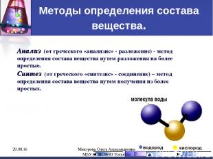 Методы определения состава вещества. Анализ (от греческого «анализис» - разложен