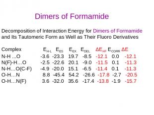 Decomposition of Interaction Energy for Dimers of Formamide and Its Tautomeric F