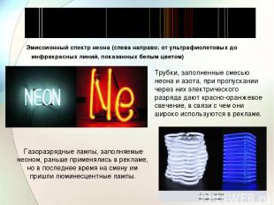 Эмиссионный спектр неона (слева направо: от ультрафиолетовых до инфракрасных лин