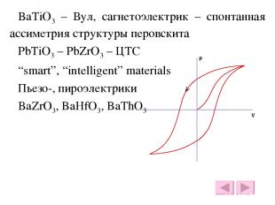 BaTiO3 – Вул, сагнетоэлектрик – спонтанная ассиметрия структуры перовскита PbTiO