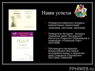 Наши успехи Победители районного конкурса компьютерных презентаций 2005/2006, 20