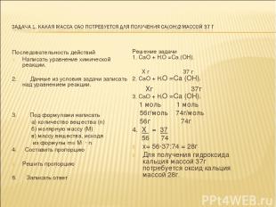 Последовательность действий Написать уравнение химической реакции. 2. Данные из