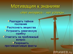 Мотивация к знаниям «Нет интереса - нет успеха» Разгадать тайное послание Распоз