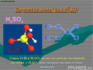 Строение молекулы H2SO4 H2SO4                          Связь О-Н в H2SO4 являетс