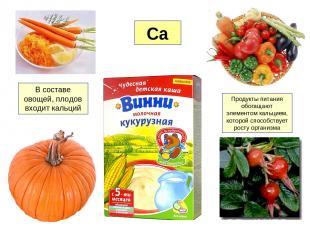 Ca В составе овощей, плодов входит кальций Продукты питания обогащают элементом