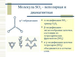 Молекула SO3 – неполярная и диамагнитная -модификация SO3 – тример S3O9 -модифик