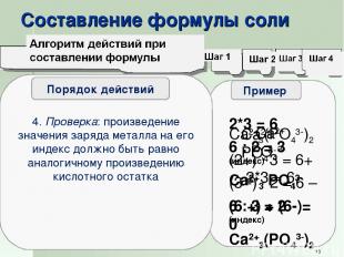 Составление формулы соли 1. Записать химические знаки металла и кислотного остат