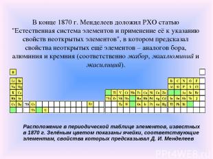 В конце 1870 г. Менделеев доложил РХО статью "Естественная система элементов и п