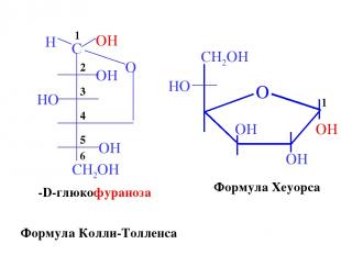 α-D-глюкофураноза OH OH OH HO CH2OH Формула Колли-Толленса Формула Хеуорса 1