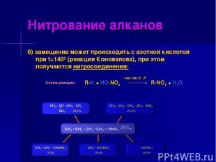 Нитрование алканов б) замещение может происходить с азотной кислотой при t=140º