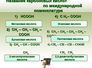 Название карбоновых кислот по международной номенклатуре CH3 – CH – CH – COOH ׀