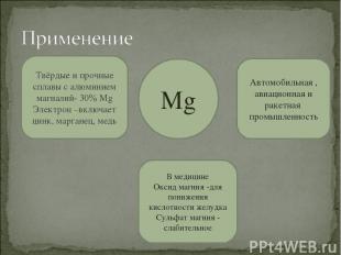 Mg Твёрдые и прочные сплавы с алюминием магналий- 30 Mg Электрон –включает цинк,