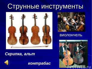 Струнные инструменты Скрипка, альт виолончель контрабас