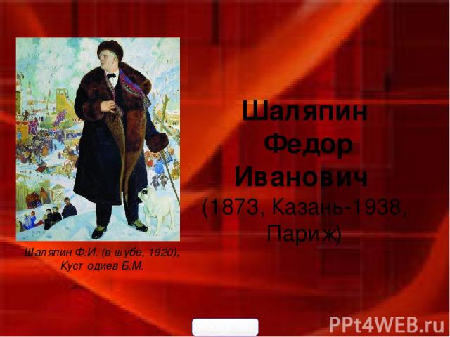 Шаляпин Федор Иванович (1873, Казань-1938, Париж) Шаляпин Ф.И. (в шубе, 1920), Кустодиев Б.М. 900igr.net