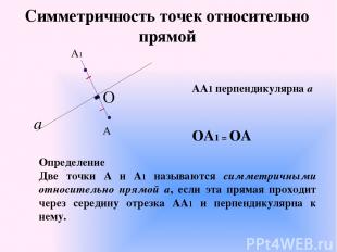 Симметричность точек относительно прямой A1 A a O Определение Две точки А и А1 н
