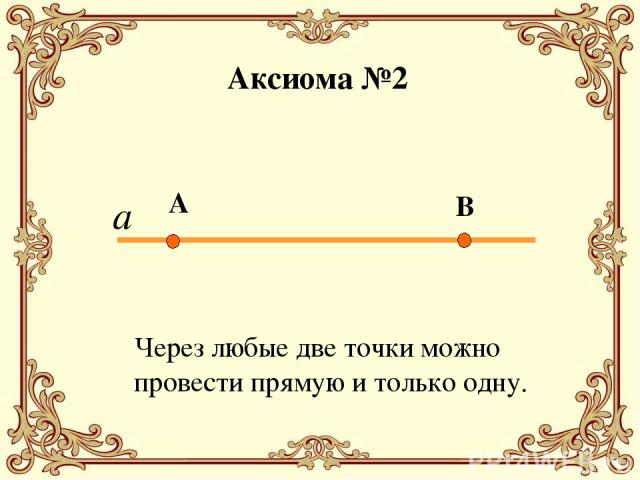 Через любые две точки можно провести прямую и только одну. Аксиома №2 а А В