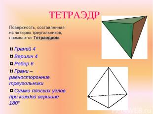 ТЕТРАЭДР Поверхность, составленная из четырех треугольников, называется Тетраэдр