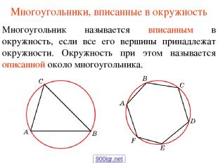Многоугольники, вписанные в окружность Многоугольник называется вписанным в окру